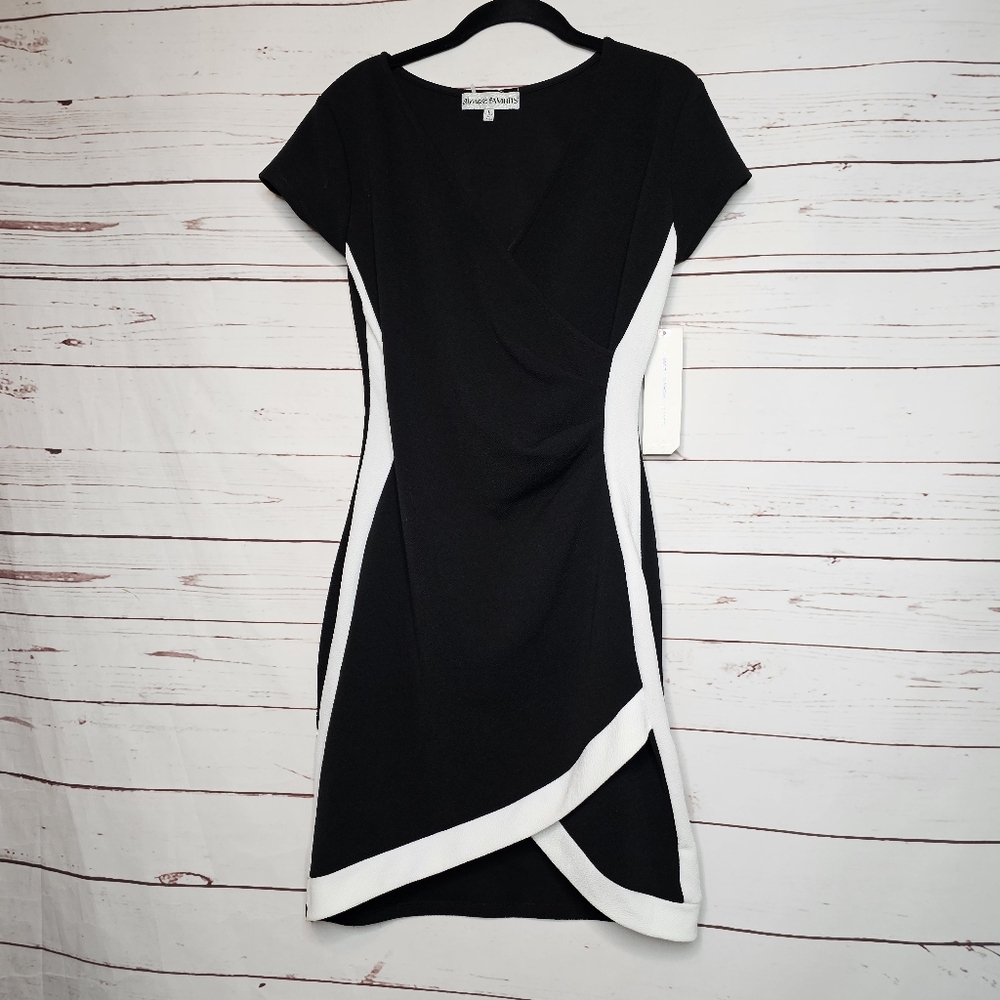 Almost Famous Black and White Faux Wrap Mini Dress